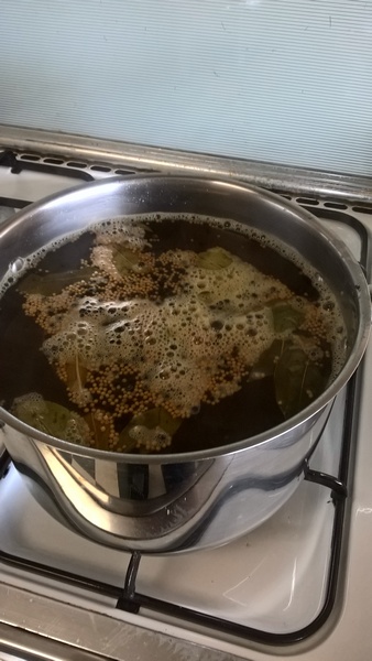 Brine mix simmering 20/30 mins then cool.
