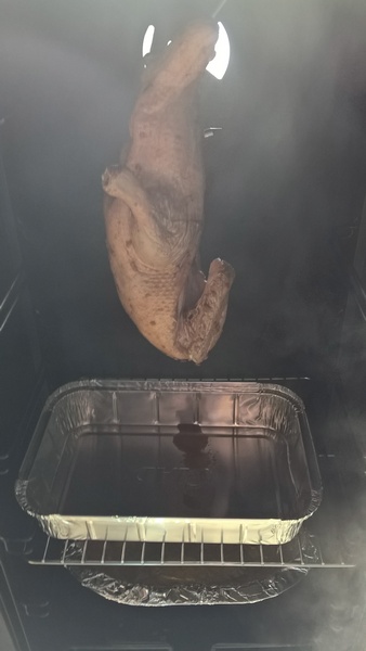 In the smoker.